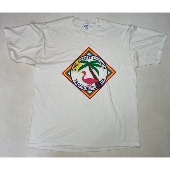 VINTAGE Girl Scout Council Tropical Florida Graphic T-shirt Women XL 90s - Picture 1 of 5